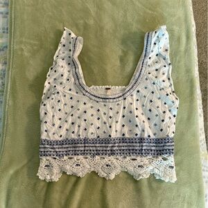 Free People white and blue embroidered tank